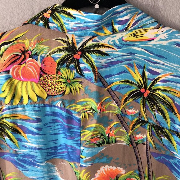 Anne Pinkerton Shirt Womens Medium Multicolor Silk Hawaiian Surfer Scenic 90s - Picture 2 of 16